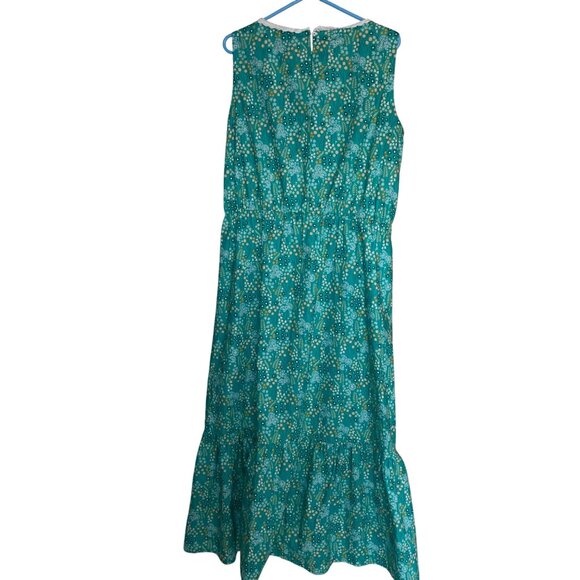 Vintage Womens Dress Size XL Green Floral Handmade Maxi Pockets Belt Cottagecore - Picture 4 of 12